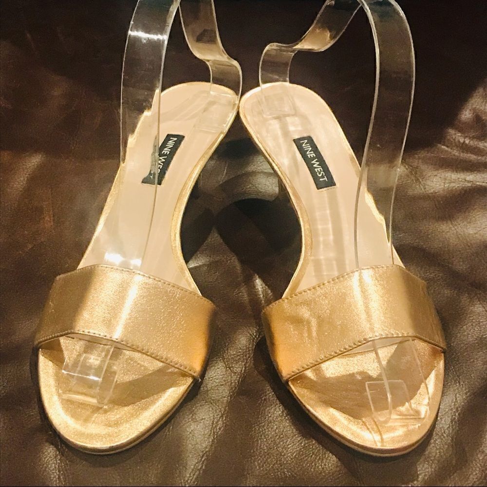 ✅Nine West Slip on mules sandals heels bronze